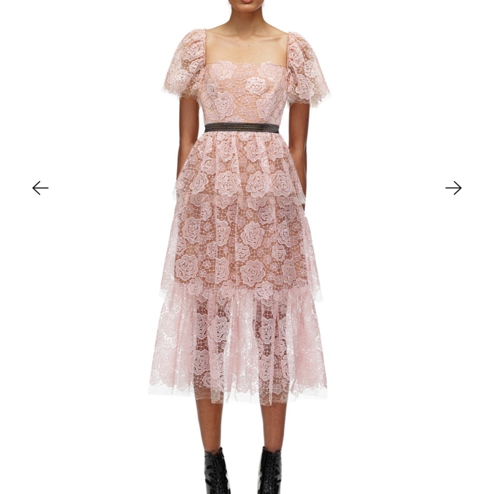 Self Portrait Rose Lace Tiered Midi Dress